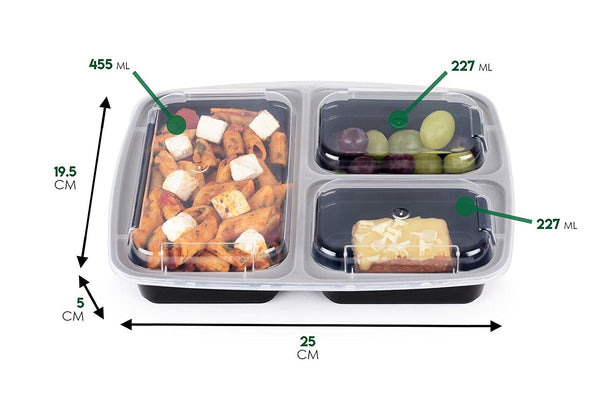 3 Compartment BPA Free Meal Prep Containers with Clear Lids. 7 pack. [36 Fl. Oz/ 1L]