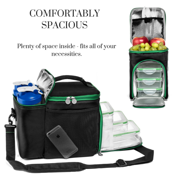 Meal Prep Bag with Containers (3-Pack) & 2 Cooler Gel Packs