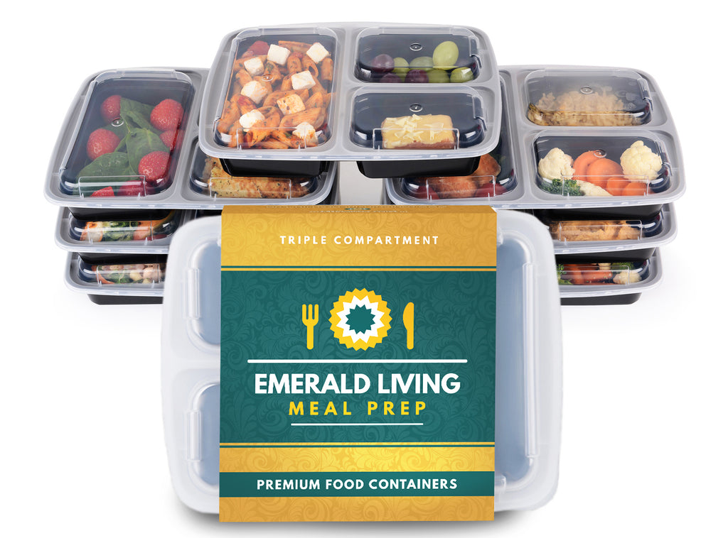3 Compartment BPA Free Meal Prep Containers with Clear Lids. 7 pack. [36 Fl. Oz/ 1L]